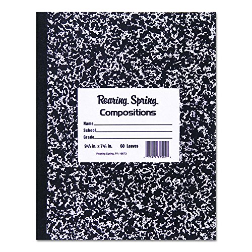 Roaring Spring Wide Ruled Hard Cover Composition Book, 9.75" x 7.5" 100 Sheets, Black Marble Cover