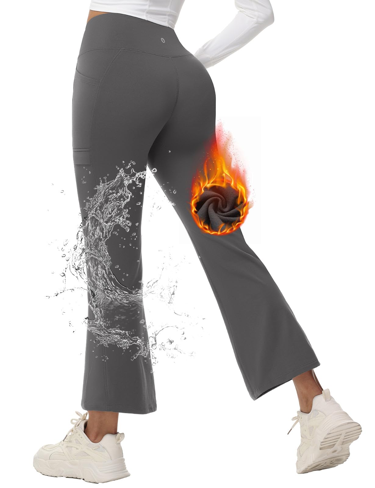 BALEAF Women's Fleece Lined Pants Winter Thermal Water Resistant Crossover Flare Leggings Warm Bootcut Hiking Outdoor