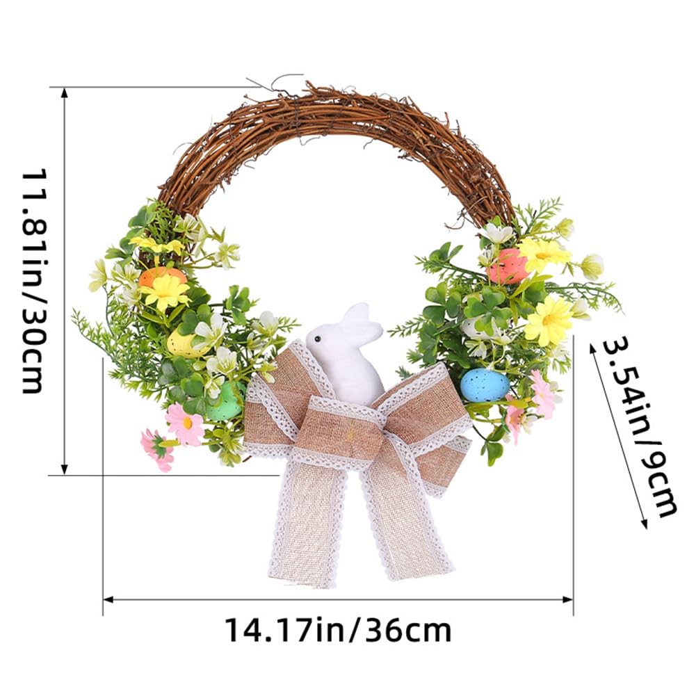 Ghirlanda Artificiale di Coniglietto Pasquale con Uova Pastello e Fiori Misti per Decorazioni per Porte Ed Esterni 1 PZ