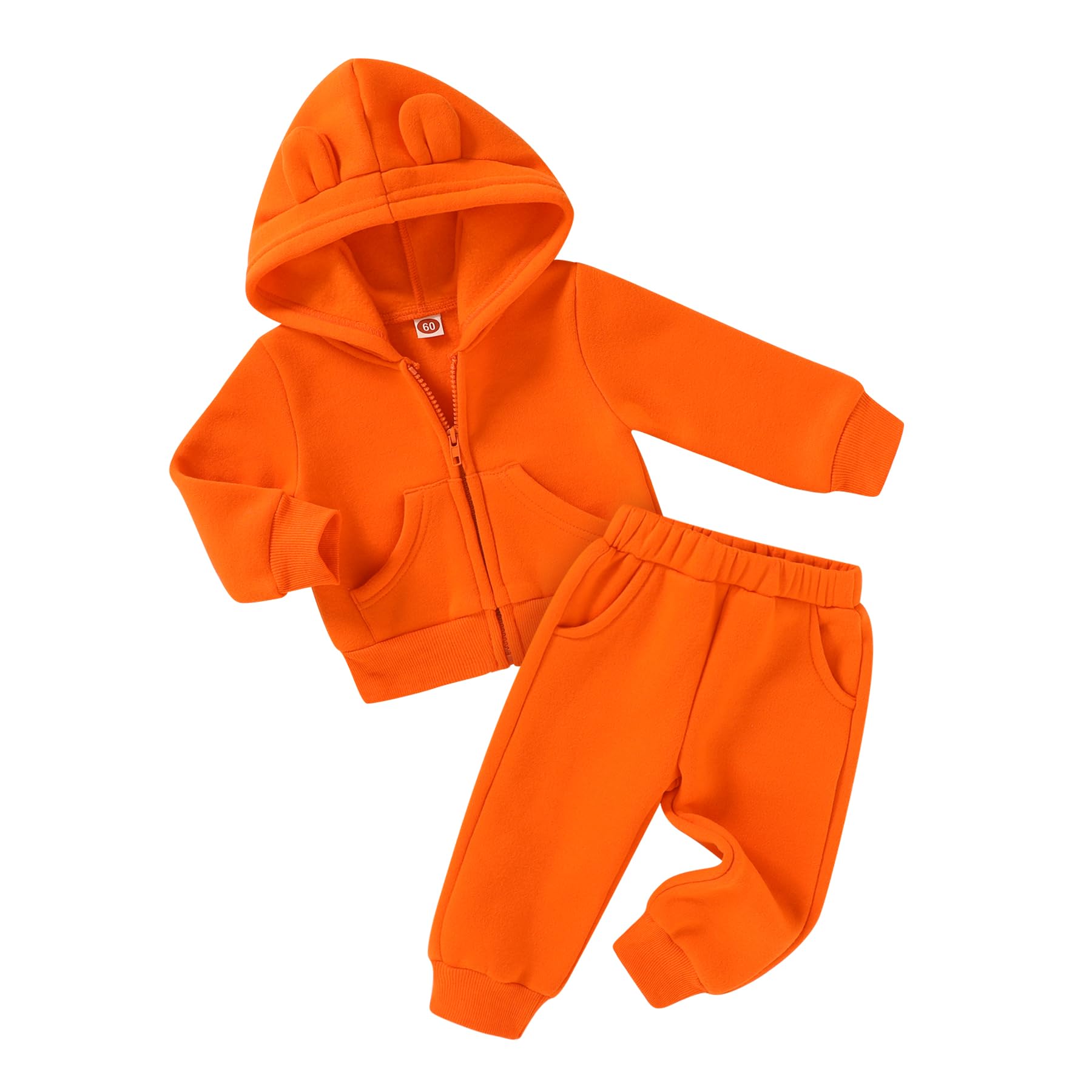 Happy Town Baby Clothes for Girls Boys Clothes Solid Color Zipper Hoodie and Pants Set Infant Fall Winter Outfits