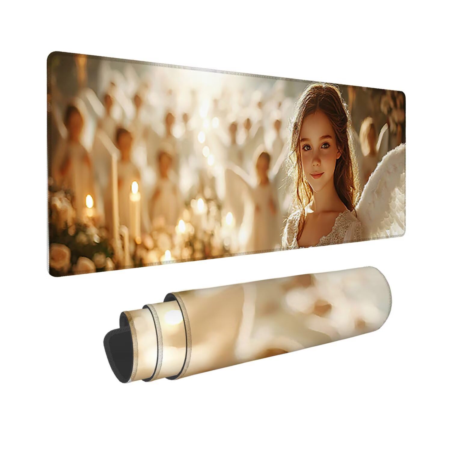 Podkładka pod mysz do gier XXL duża mysz 1600 x 800 mm, duża podkładka pod biurko z antypoślizgową gumową podstawą dla graczy, poprawia precyzję i szybkość (anioł kobieta) o-774