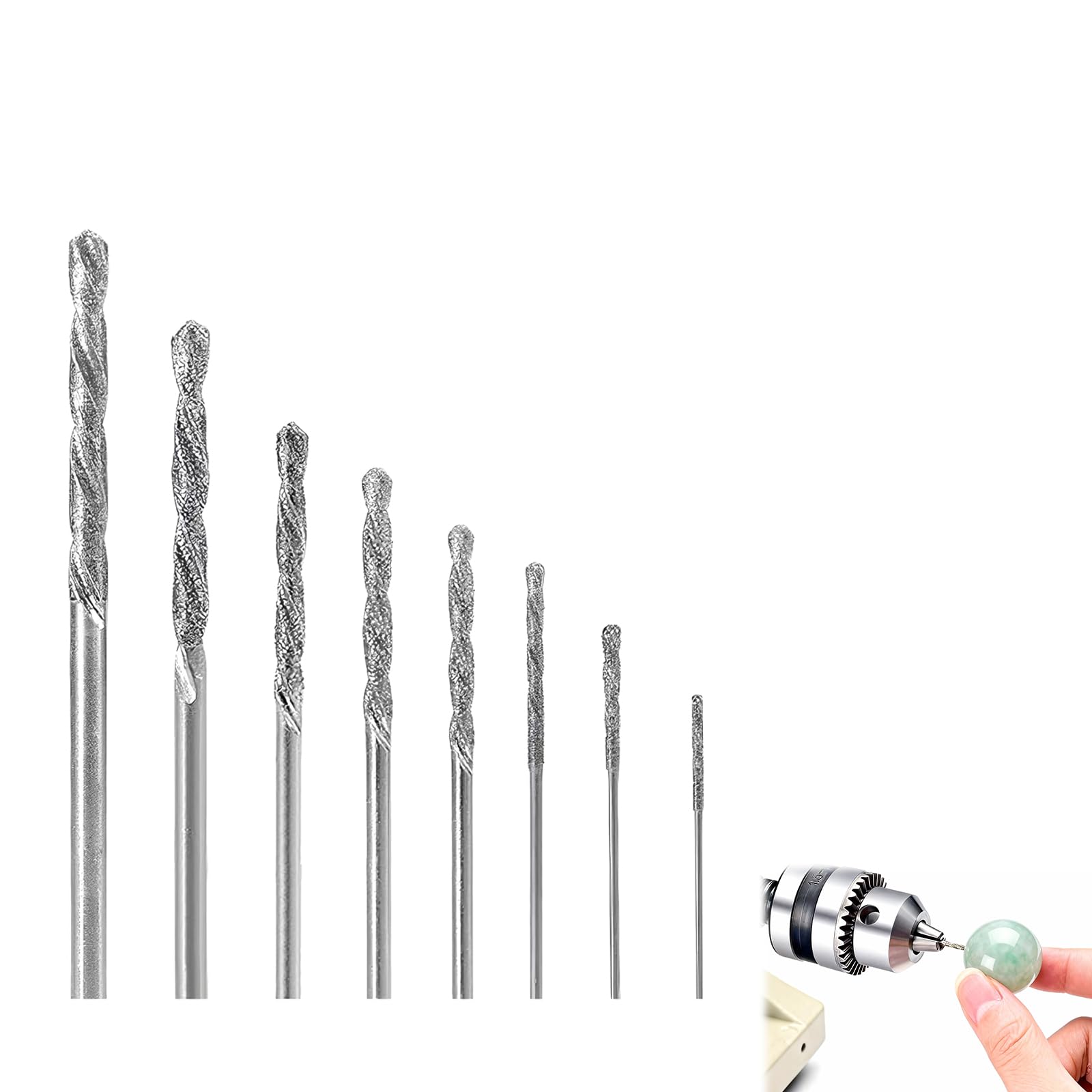 Juego de 8 brocas en espiral con punta de diamante, tamaños de 0,8 mm a 3,0 mm, para Perforar Vidrio, Metal, Conchas, Jade y Perlas, Herramientas de Alta Precisión para Diversas Aplicacionesa