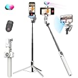 AOCHUAN Smartphone Gimbal Stabilizer, Smart Face Tracking Tripod Without APP - 4 in 1 Cellphone Gimbal Stabilizer for iPhone&Android Extended 108cm Rod with RGB Fill Light,M2PRO White