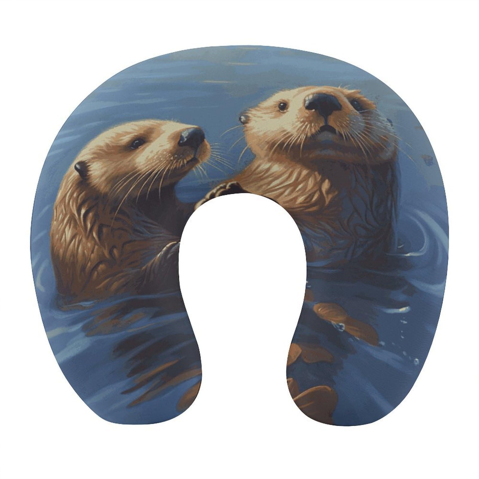 Adfgyerh Style Sea Otters Painting U-Shaped Pillow，Memory Foam Pillow Core，Cushion ，Provide Neck Support ，Travel Pillow，Suitable For Airplanes, Cars, Homes, And Offices.