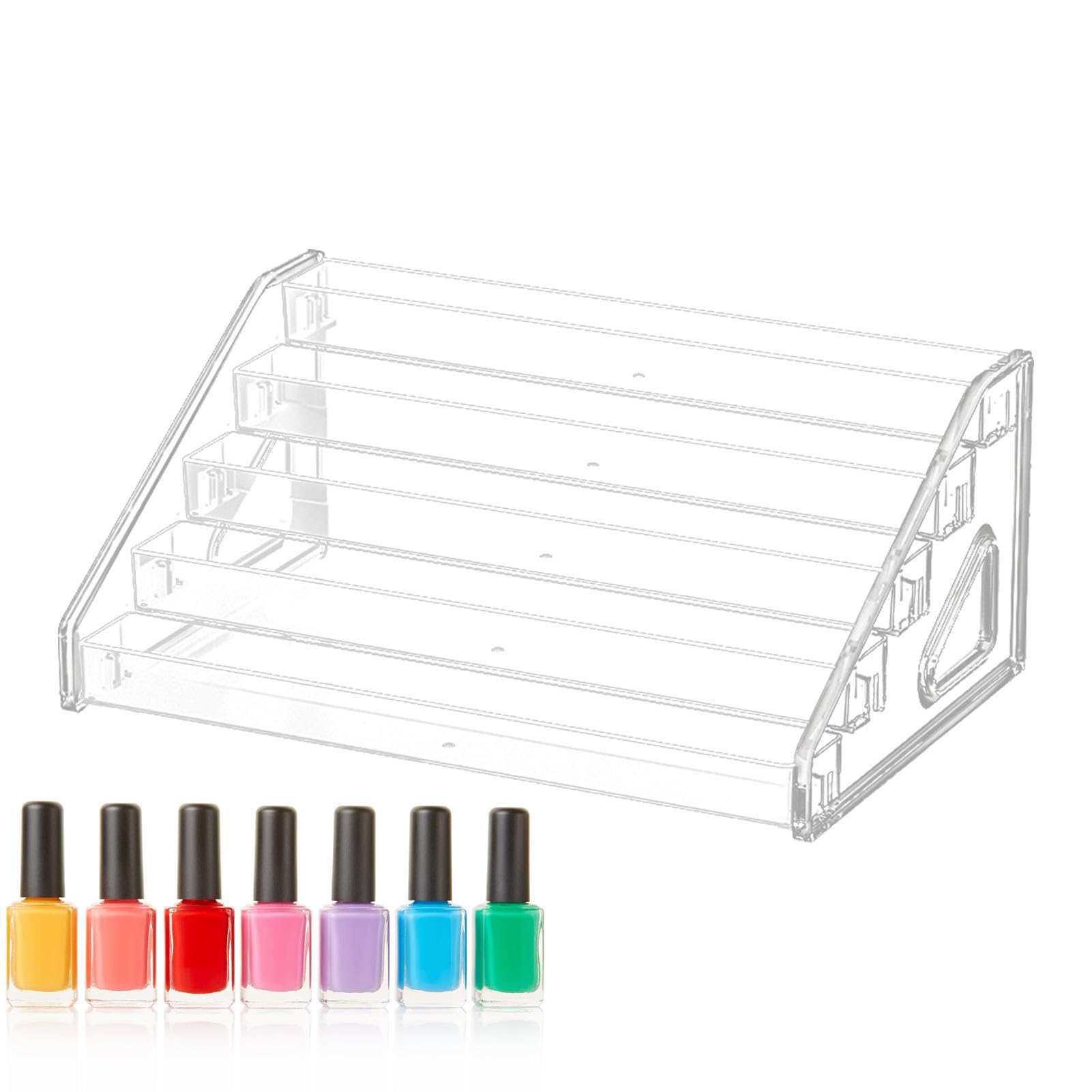 Présentoir acrylique transparent en escalier pour ranger parfums et cosmétiques