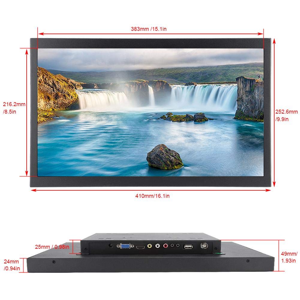 Bewinner Monitor Portatile 17.3 Pollici, 1920x1080 Full HD Monitor Schermo Esterno con HDMI VGA AV USB, Touchscreen TFT Monitor Industriale in Metallo per PC, CCTV, PC Portatile