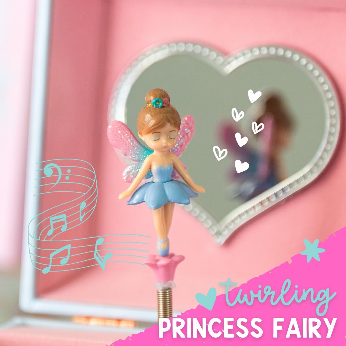 Musical Fairy Jewelry Box for Girls - Kids Music Box with Spinning Fairy and Mirror, Princess Gifts for Little Girls, Jewelry Boxes, Childrens Birthday Gift - Ages 3-10, Pink