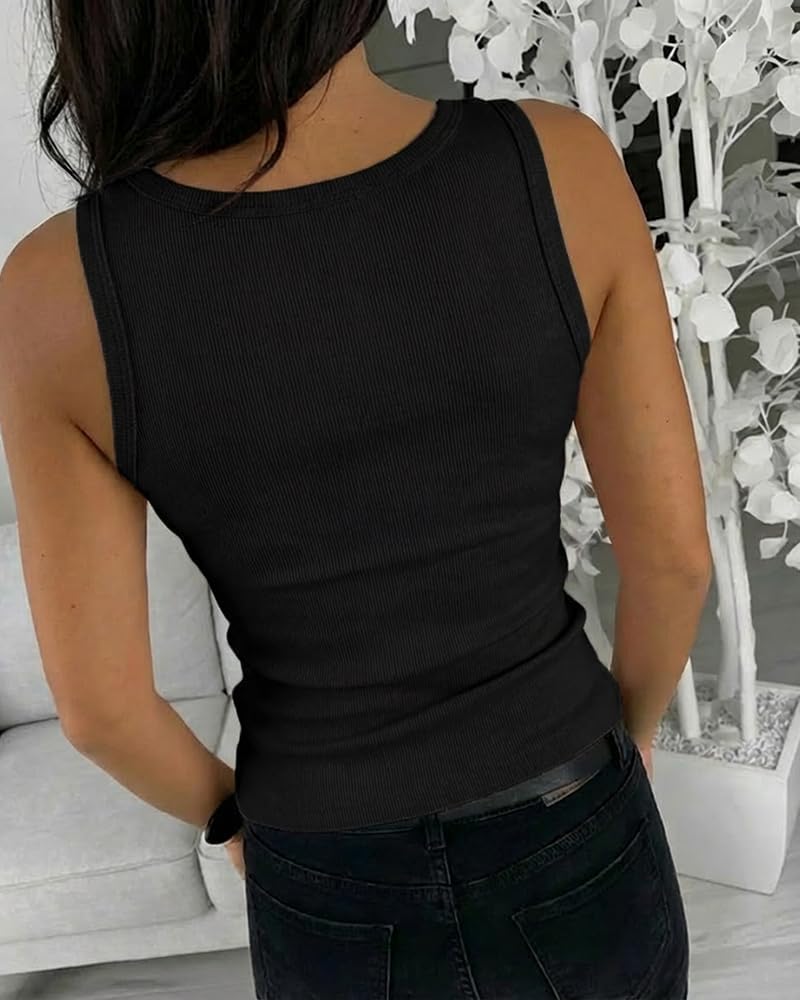 CHICME Womens Sleeveless U Neck Tank Top Rhinestone Ribbed Fitted Shirts Cute Summer Going Out Clothes 2026 - Image 3