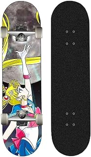 Starfisher Skateboard Mini Longboard Cruiser Deck Complete Skateboards 31 Inch Sailor Moon Pattern Scooter for Extreme Sports and Outdoors