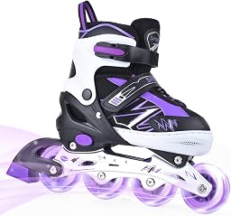 ERNAN Patins à roues alignées, réglables et lumineux, pour garçons et filles, patins à roulettes pour enfants, jeunes, débutants