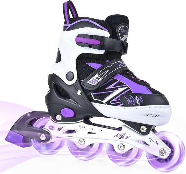 ERNAN Patins à roues alignées, réglables et lumineux, pour garçons et filles, patins à roulettes pour enfants, jeunes, débutants
