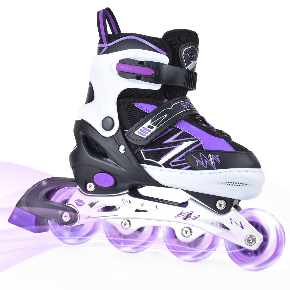 ERNAN Patins à roues alignées, réglables et lumineux, pour garçons et filles, patins à roulettes pour enfants, jeunes, débutants - 2