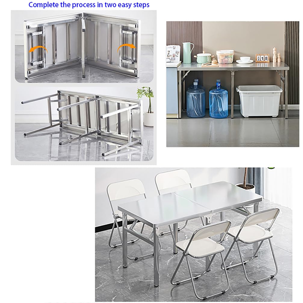 Tavolino da Barbecue da 180Cm Tavoli Pieghevoli Multiuso in Acciaio Inossidabile Tavolo da Pranzo Cucine Professionali Banco Lavoro Rettangolare per Esterni, Garage,Argento,L150*H73*W50