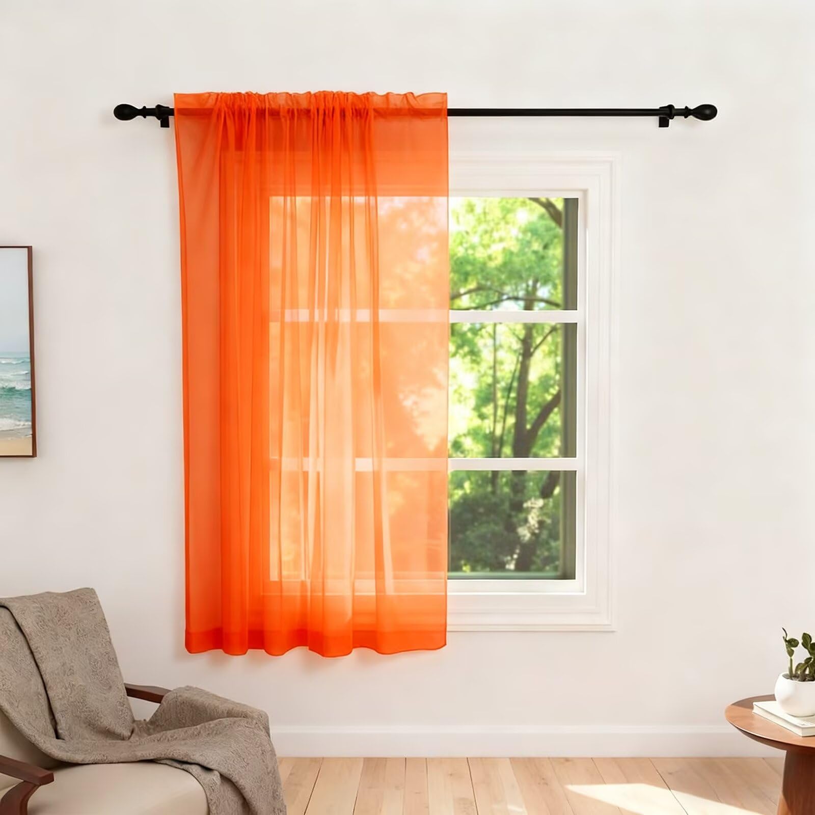Zdada Net Curtains for Windows 54 Drop, Orange Slot Top Voile Curtains, Semi Transparent Sheer Curtain Net Curtain Panel for Living Room Kitcken W60xL54 Inch,1 Panel — image 1