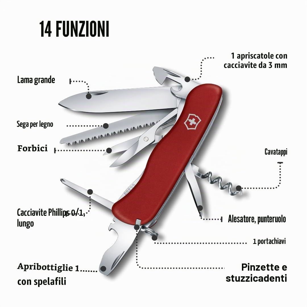 Victorinox, Outrider, Coltello Svizzero, Originale, Multiuso, Campeggio, 14 Funzioni, Lama, grande, Apriscatole, Bloccabile