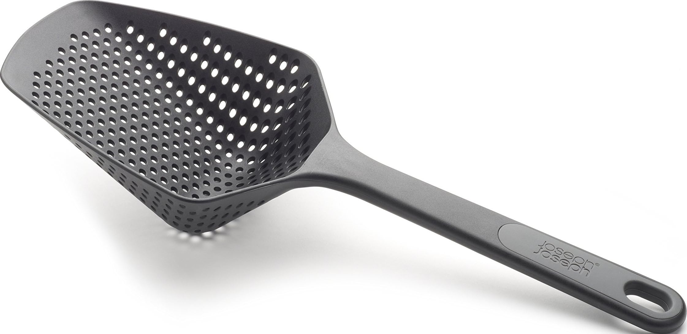 Joseph Joseph Scoop Plus Colander, Spoon Drainer/Strainer, Scoop, Drain and Serve, heat resistant up to 200°C (392°F), Dishwasher safe, Large, Black