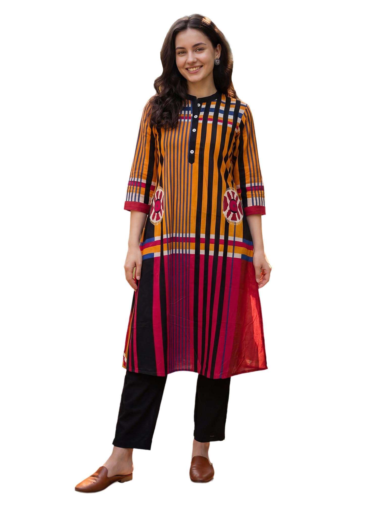 Pepe Jeans Women Pure Cotton Printed Straight Kurta Set with Palazzo Pants - Ethnic Wear | Cord Set For Women Cotton in multi