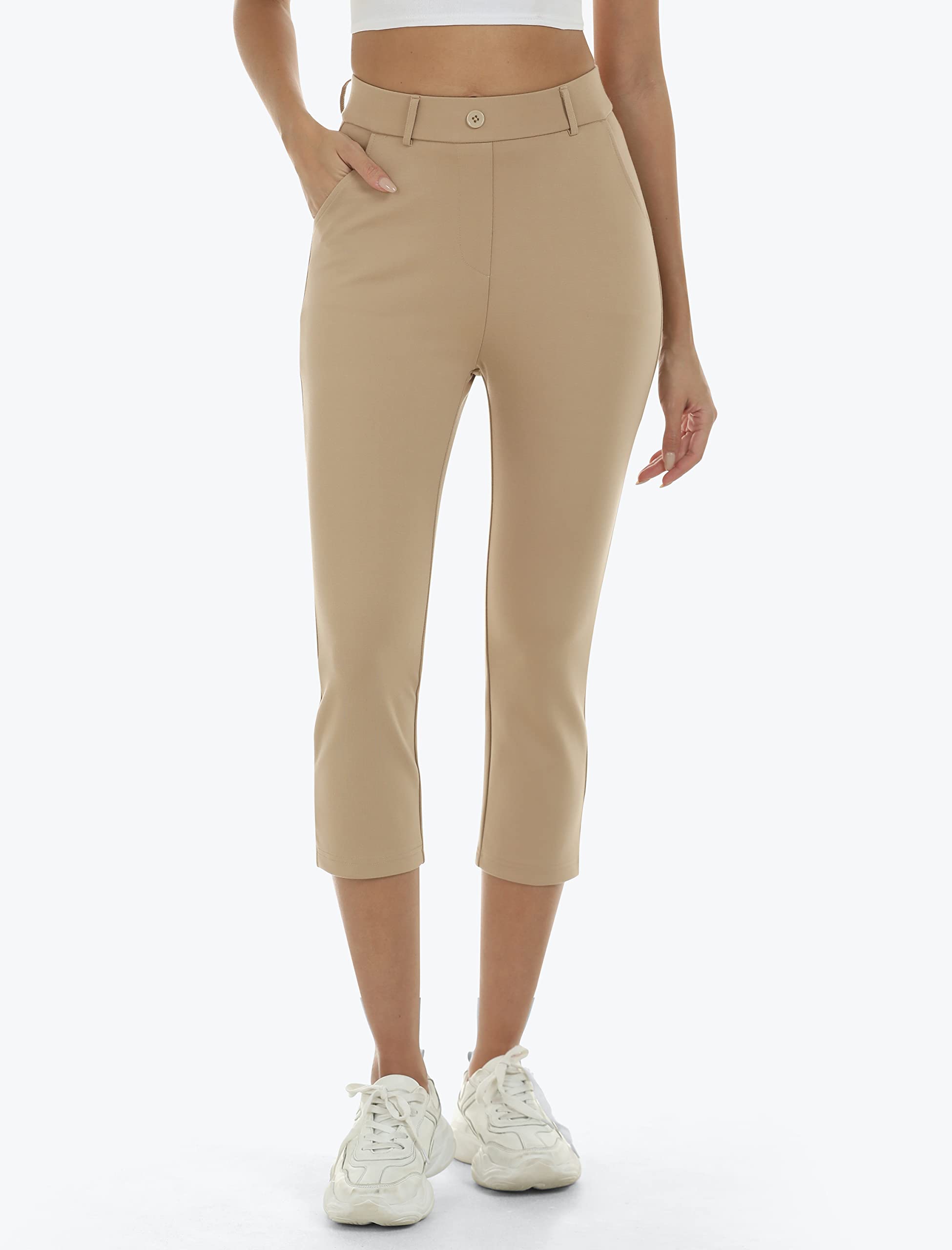 MoFiz Pantalon capri de golf pour femme - Extensible - Coupe ajustée - Coupe droite - Avec poches - Pantalon de bureau