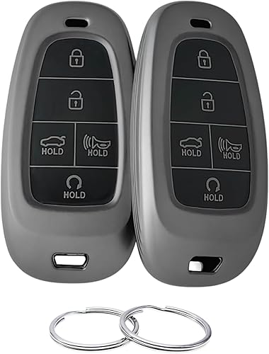 Miniatura 7 de Funda para llavero de TPU compatible con (5 botones) 2019-2023 Hyundai Sonata Sanata Fe Tucson Palisade (negrogris)