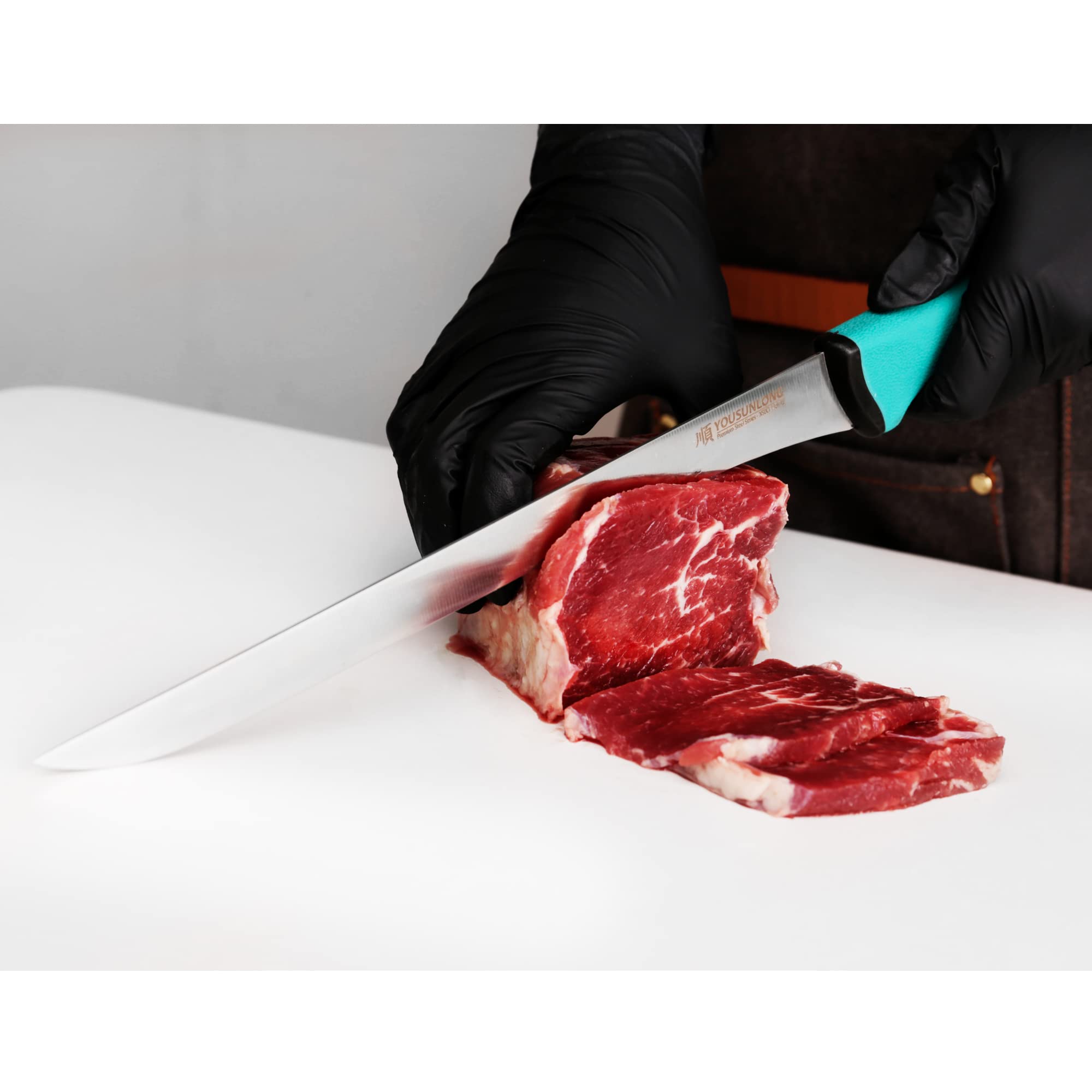YOUSUNLONG Coltello per affettare Coltello da prosciutto 254 mm - Lama in acciaio al molibdeno ad alto tenore di carbonio - Affettatrice per prosciutto spagnolo - Impugnatura ergonomica e antiscivolo