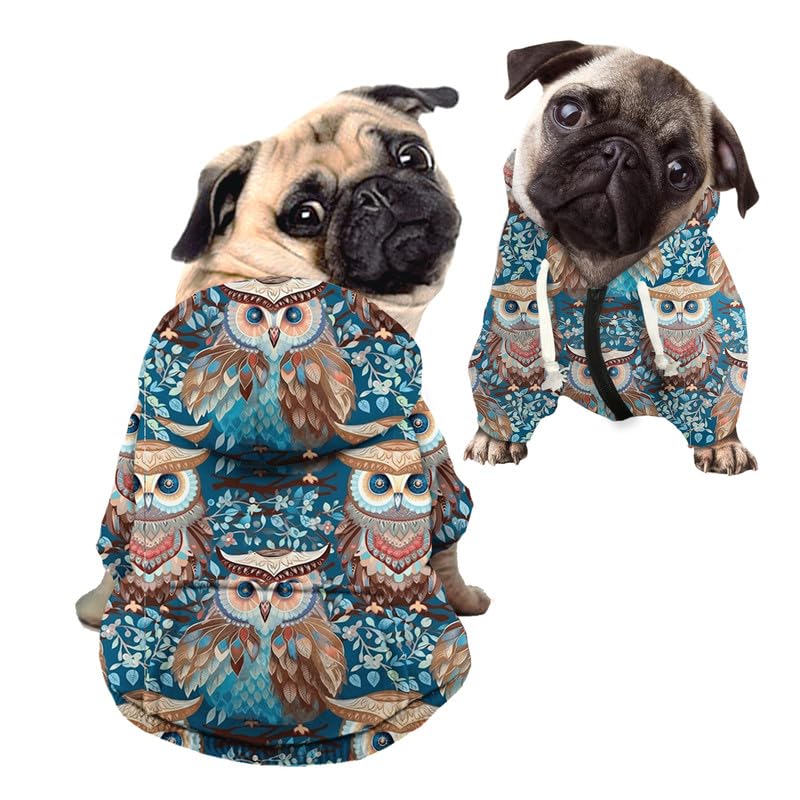 Kuiaobaty Novelty Owls Print Dog Jumper Hoodie Puppy Pets Clothes, Paint Owl Birds Dog Hoodies Stretchy Playwear Sweatshirt for Dogs Cats — image 1