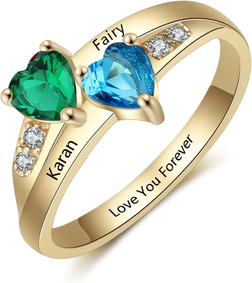 YDD 10K 14K 18K Solid Gold Birthstone Rings for Women Personalized Mothers Rings with 2-6 Birthstone Ring Engagement Anniversary Promise Ring Mother Daughter Ring