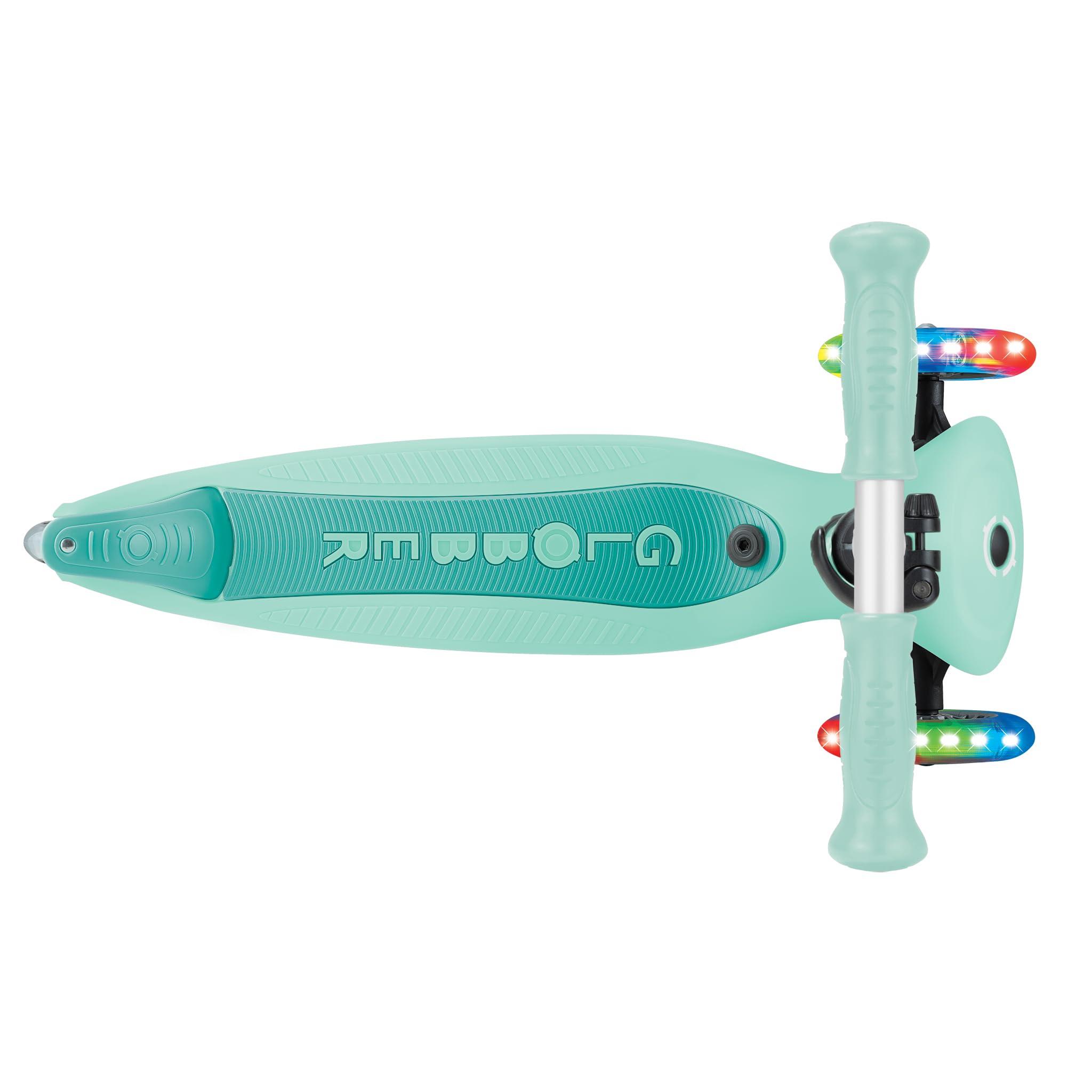 Globber - GO•UP ACTIVE LIGHTS 360 - monopattino evolutivo con seduta girevole a 360°, poggiapiedi, luci LED e 3 ruote, per bambini da 15 mesi a 6 anni - verde menta