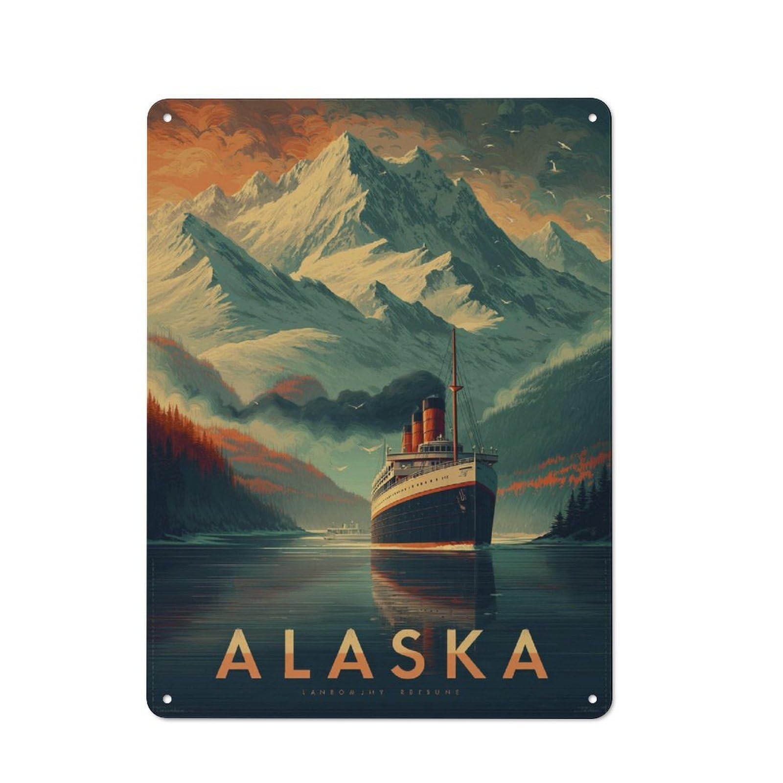 Metal Plaque 40x30cm with Alaska Voyage for Hallway Wall, Retro Decor, for Wall Display Collectors