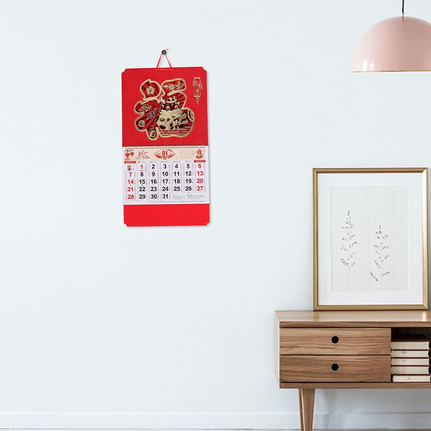 2024 Chinese Calendar Chinese Traditional Lunar Gold Foil Hanging Calendar Year of Dragon Calendar for New Year Decoration Calendars