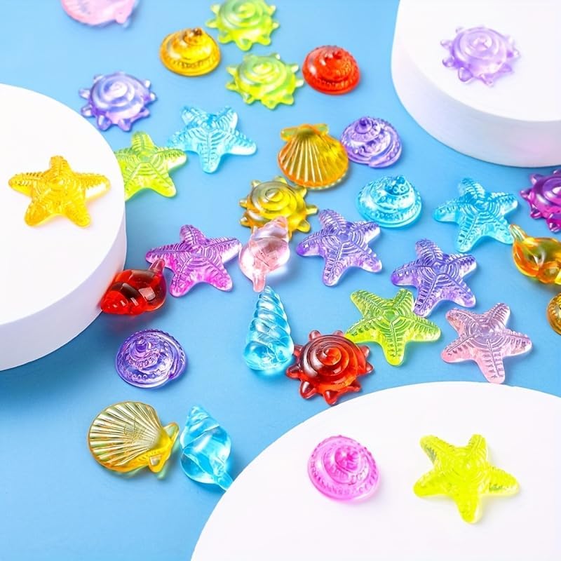 60 conchas decorativas artificiales coloridas, creativas y transparentes para acuarios y peceras, conchas, estrellas de mar, playa, piscina, decoración de eventos de fiesta, bricolaje,