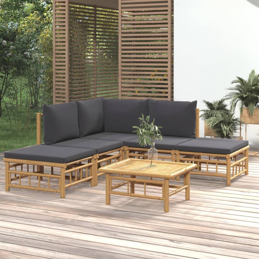 KCCKOM Garden Furniture Set 6 Piece Patio Lounge Set with Dark Gray Cushions Bamboo