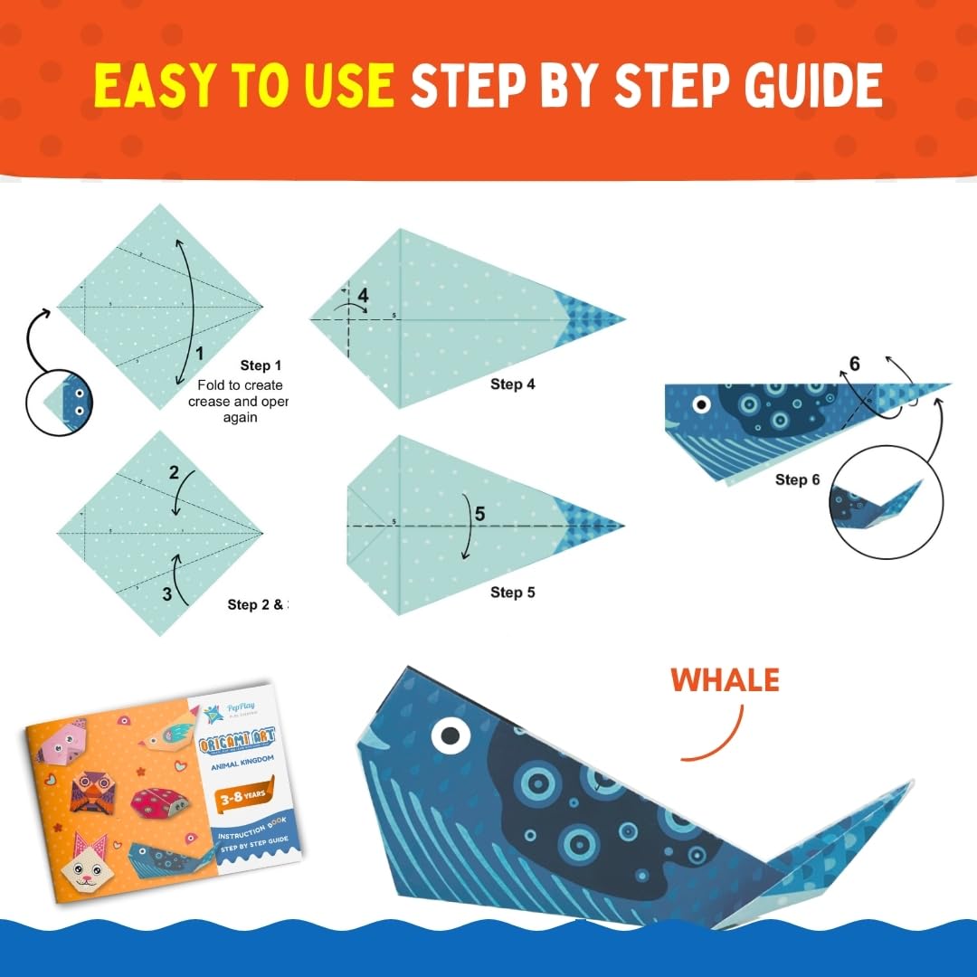 PepPlay 3D Origami Paper Craft Kit - Best Birthday Return Gifts for Kids Ages 3 4 5 6 7 8 | 48 Sheets + Booklet + QR Video Tutorials Each | Mess-Free Travel Activity | Boys & Girls Gift 2