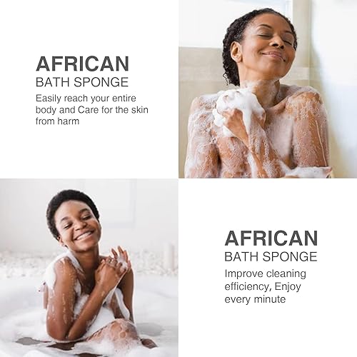 Vista 6 de Juego de ducha de 3 piezas de red exfoliante africana de estilo brillante, esponjas de baño largas para una piel suave y refrescada, el brillo