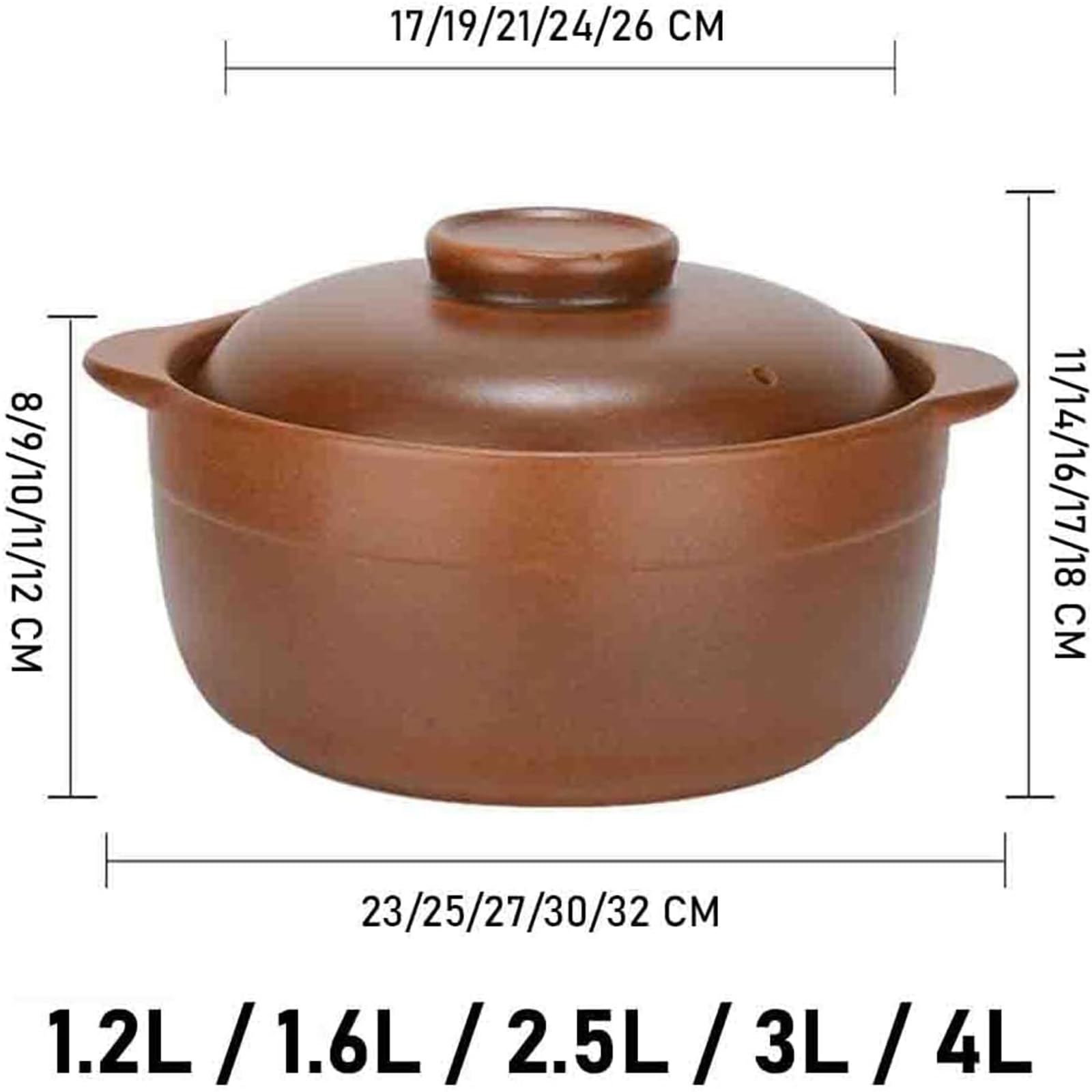 Großer Terrakotta-Kasserolle mit Deckel, Keramik-Ton-Kochgefäß für offenes Feuer, langsames Schmoren und Backen, traditionelle Steingut-Schale für Zuhause, Küche, Mahlzeiten