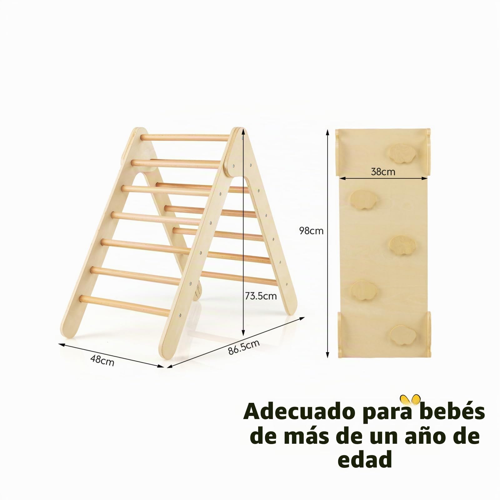 LIFEZEAL Juego de Escalada 3 en 1 con tobogán de inclinación Ajustable, Escalera Triangular de Madera para jardín de Infantes, Juguete de Parque de Atracciones para niños pequeños (Natural)