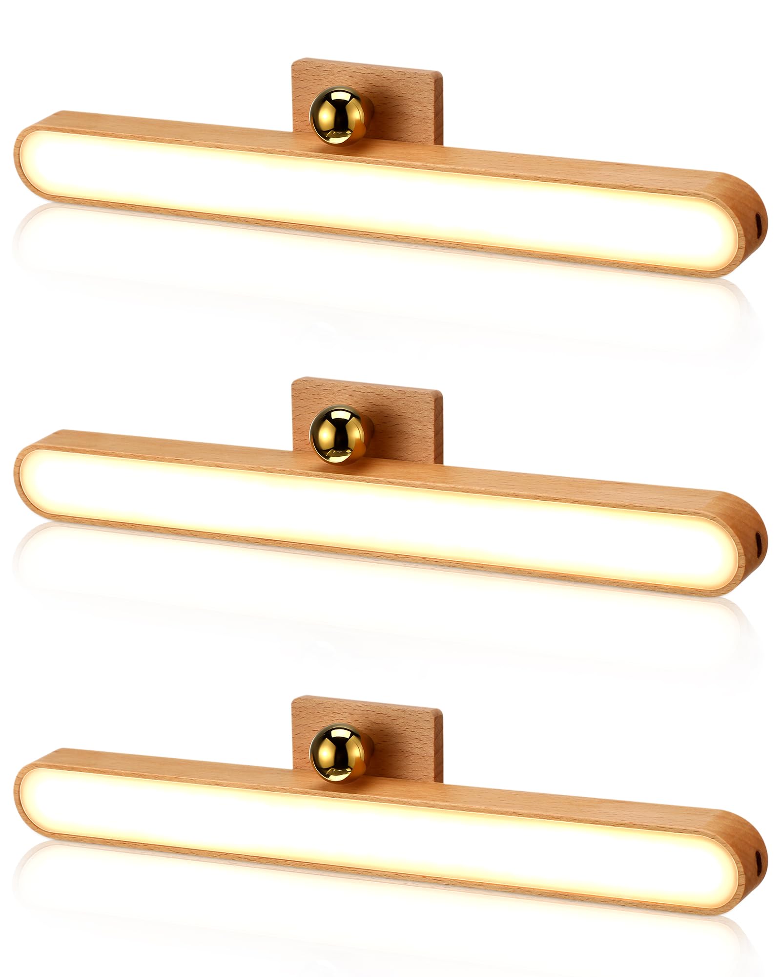 3 Pcs 11.8 Inch LED Rechargeable Vanity Lights Wall Sconces 3 Level Dimmable Touch Control Light Bar Fixtures Magnetic Wall Mounted Rotatable Night Light for Makeup Mirror Bathroom Bedroom