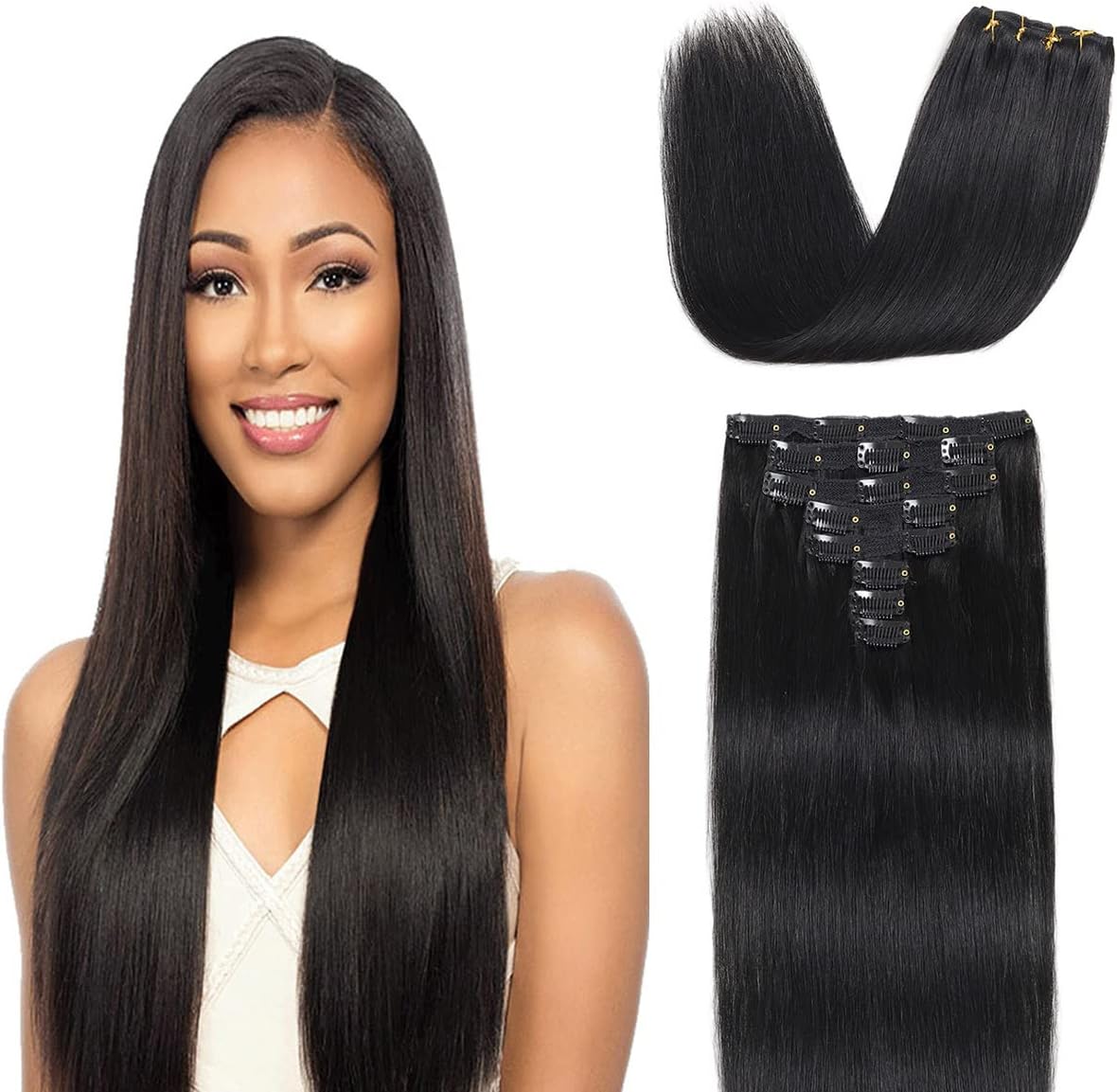 Clip in Hair Extensions Real Human Hair 8 Pieces Straight Real Remy Human Hair Full Head Human