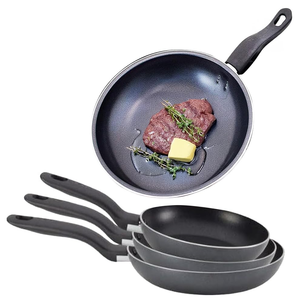 Set of 3 Frying Pan - Non Stick Fry, Kitchen, Eggs, Breakfast, Dinner, Pasta,Cookware Set | Kitchen Cookware | Home Chef | Breakfast, Lunch, Dinner & Cooking | Combo Frying & Grill Pan