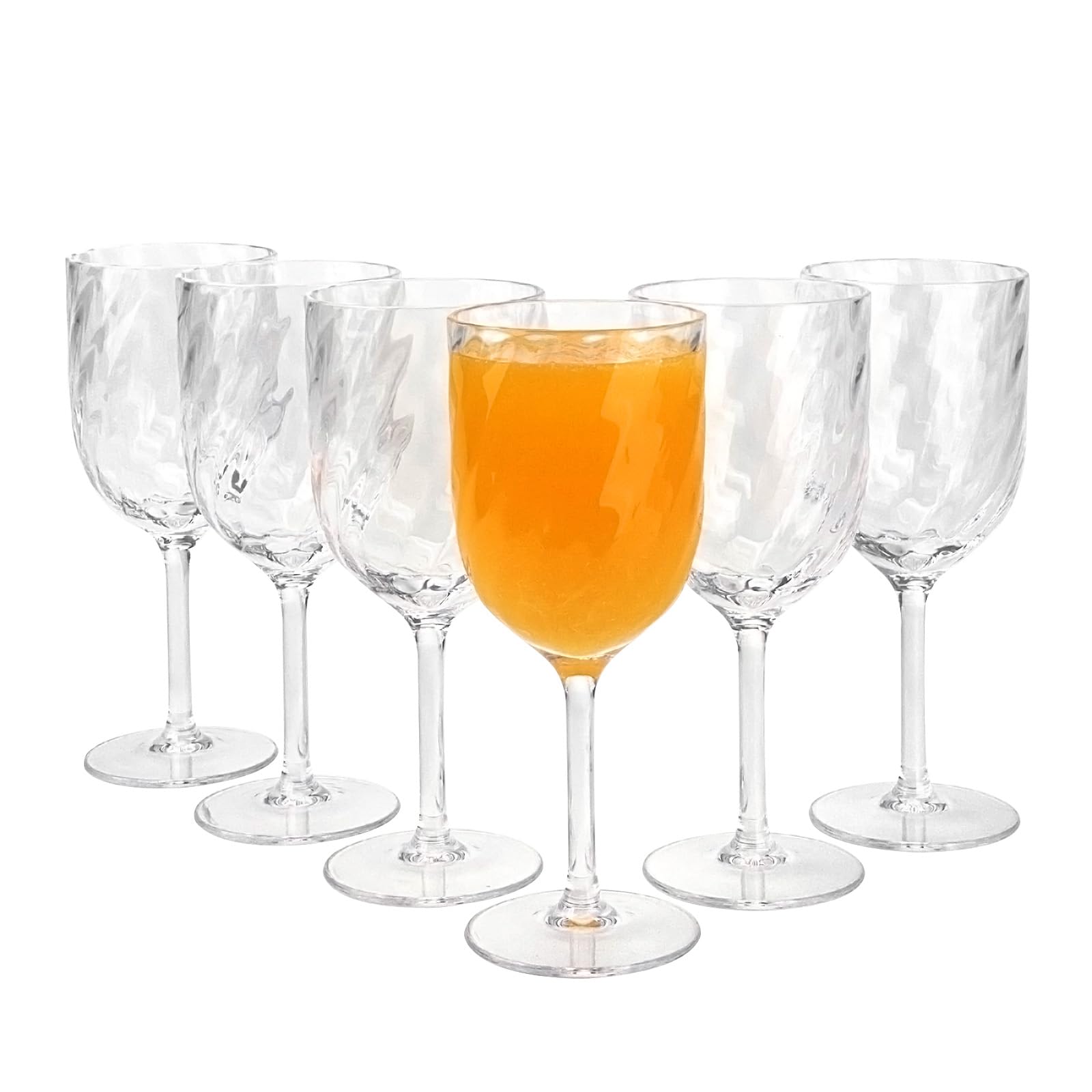Yalin, set di 6 calici infrangibili in acrilico da 444 ml, impilabili, per vino e acqua. (Trasparente, 444 ml)
