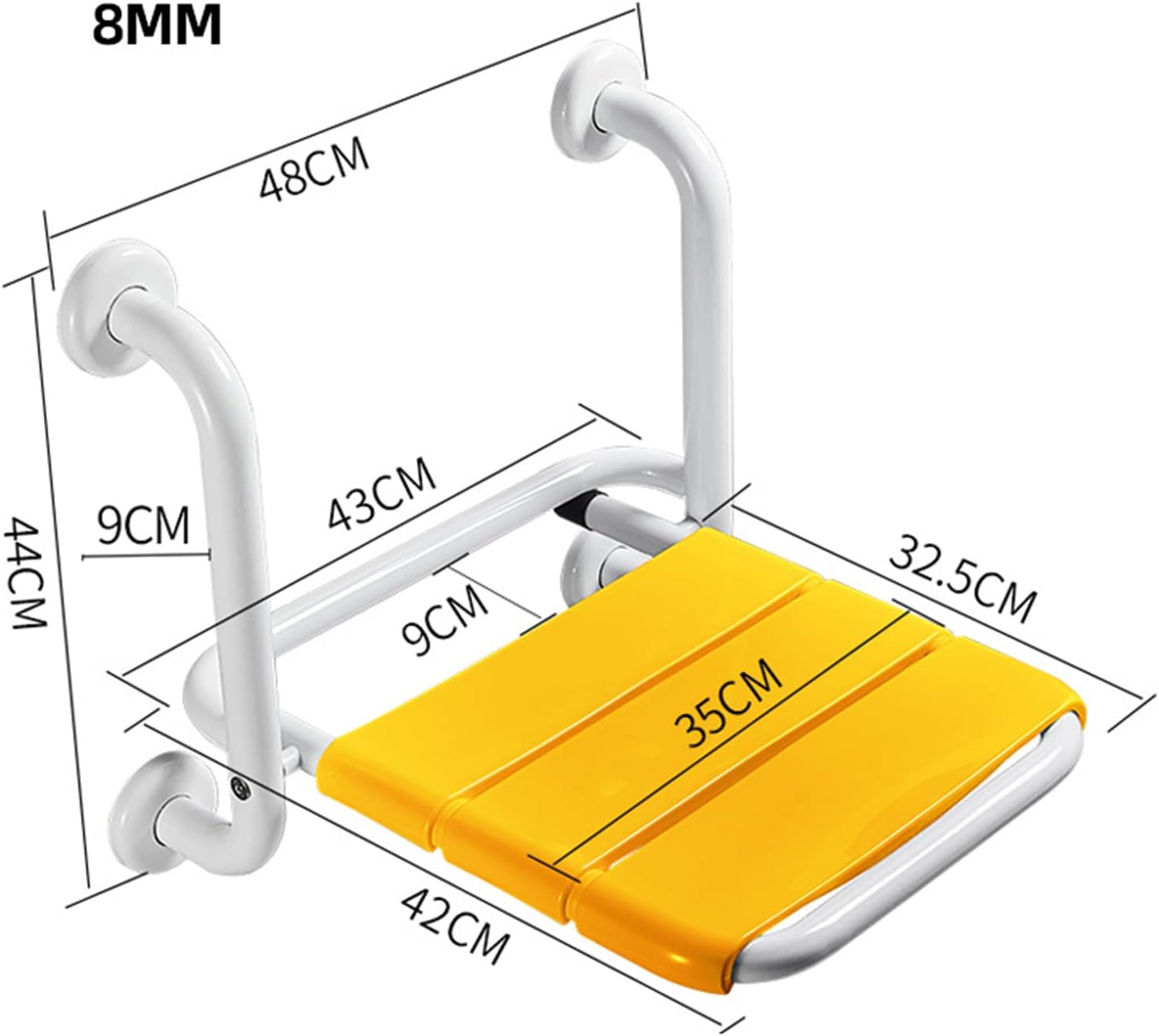 Fold Up Shower Stool,Folding Wall Stool Bathroom Shower Stool Foldable Chair Aisle Chair Wall Mounted Elderly/Disabled Anti-Slip Shower Chair