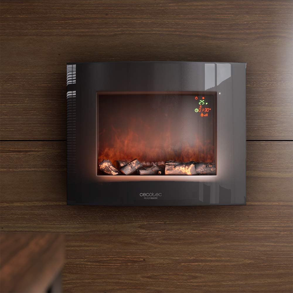 Cecotec Cheminée électrique Ready Warm 2200 Curved Flames. 2000W, 22", 2 niveaux de puissance, 20m2, Télécommande, Panneau curve en verre templé (26", Nero | Telecomando)