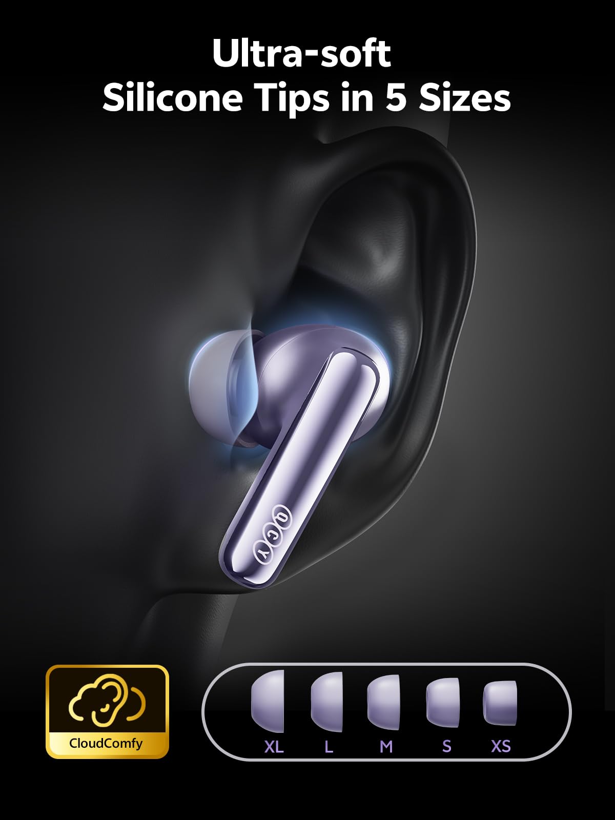 QCY MeloBuds N70 Auriculares Inalambricos Bluetooth 6.0, Cancelación Activa de Ruido Adaptativa, Hi-Res Audio LDAC, Sonido Espacial, 50H Reproducción, Carga Inalámbrica, Connexion Multipunto, Morado