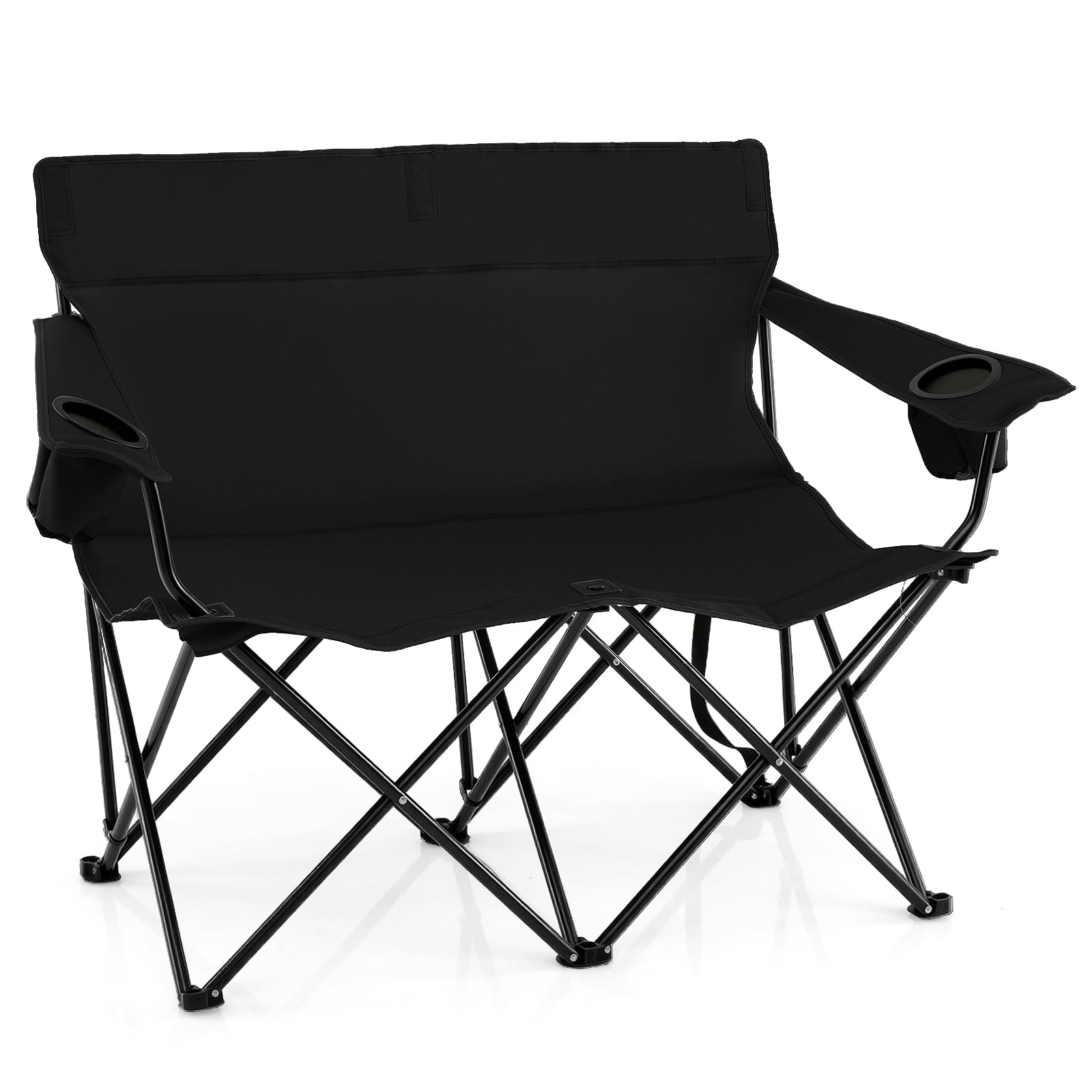 COSTWAY Campingstoel voor 2 personen, klapstoel met bekerhouders, armleuningen en draagtas, 300 kg draagvermogen, inklapbare campingbank, vouwstoel voor camping, picknick, vissen (grijs