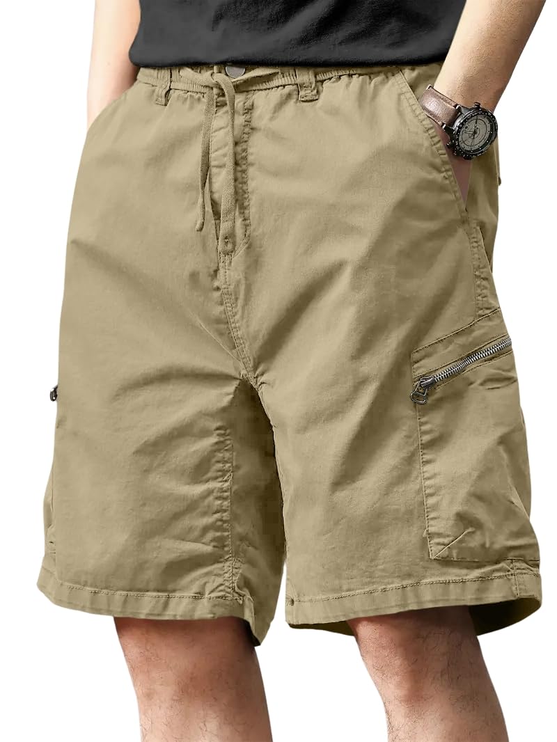 Men’s Cotton Cargo Shorts with Elastic Drawstring Waist | Multiple Utility Pockets & Zipper Side Pocket | Summer Shorts for Daily Outfits, Hiking, Trekking & Street Style