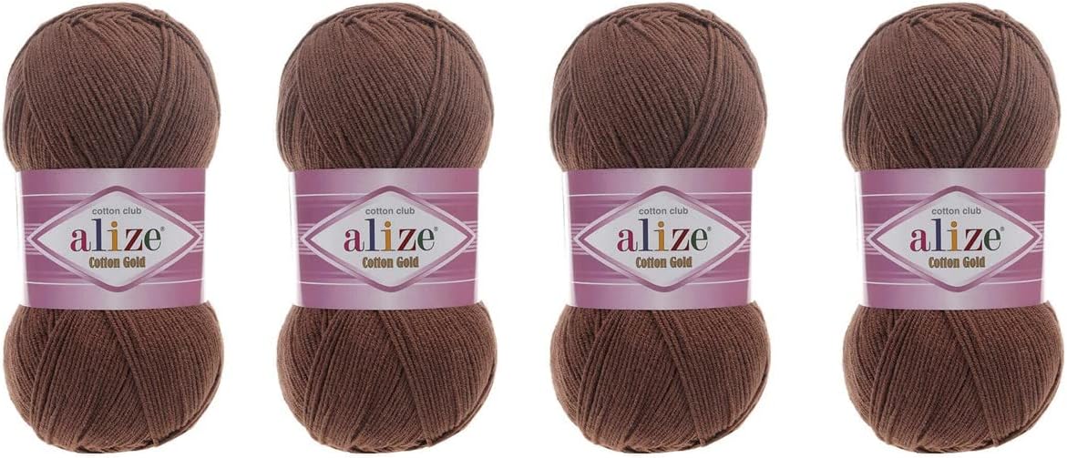 4 Skeins 55% Cotton 45% Acrylic Yarn Alize Cotton Gold Thread Crochet Hand Knitting Art Lot of 400 gr 1444 yds (401)