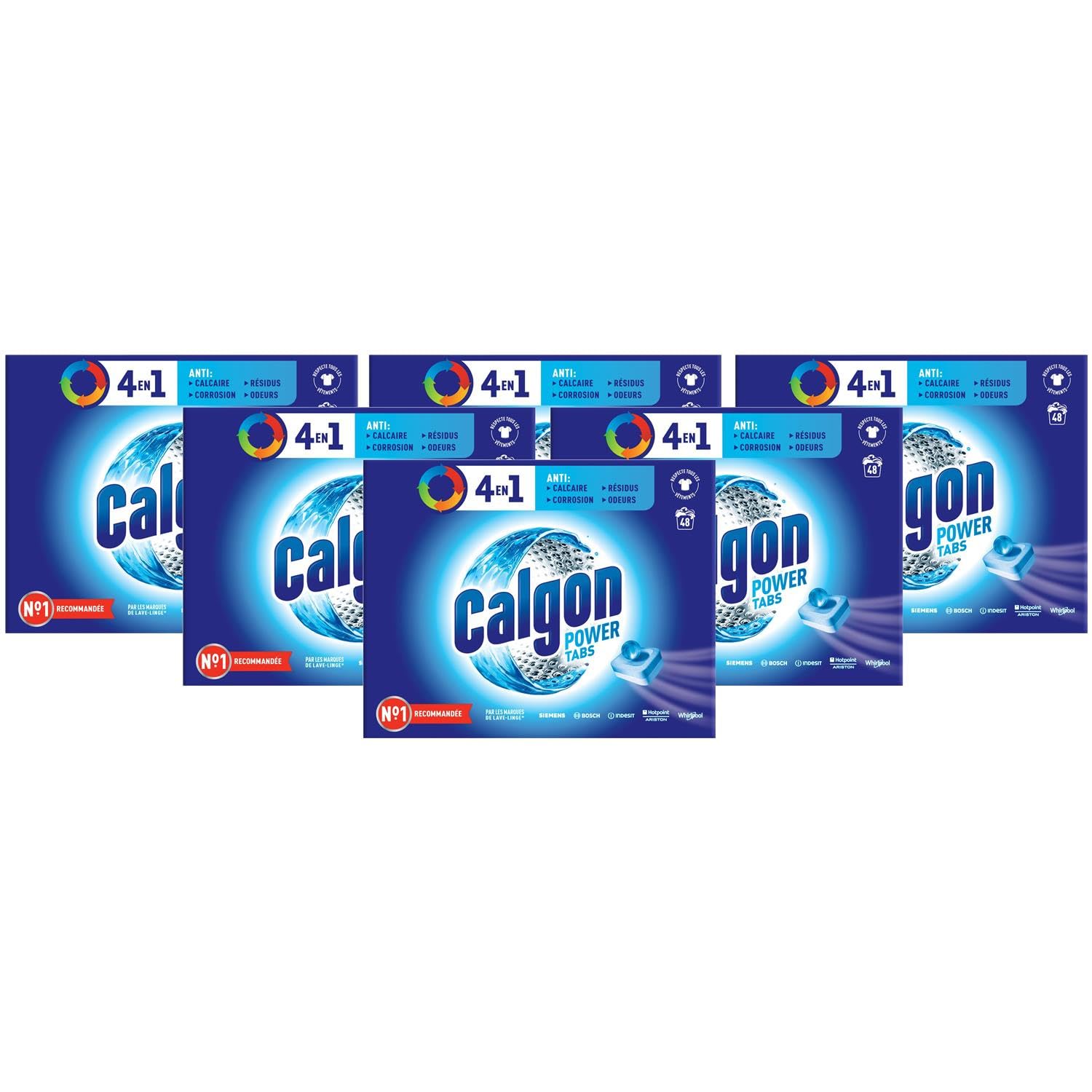 CALGON Pastillas antical para lavadora, 4 en 1, 6 x 48 pastillas