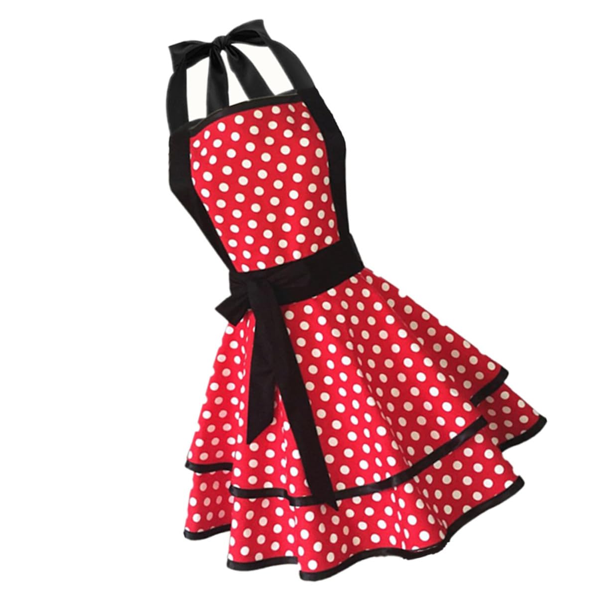 NUOBESTY Grembiule da Cucina in Cotone a Doppio Strato Motivo a Pois Grembiule da Lavoro per Donna per Uso Domestico Ristorazione e Pulizia