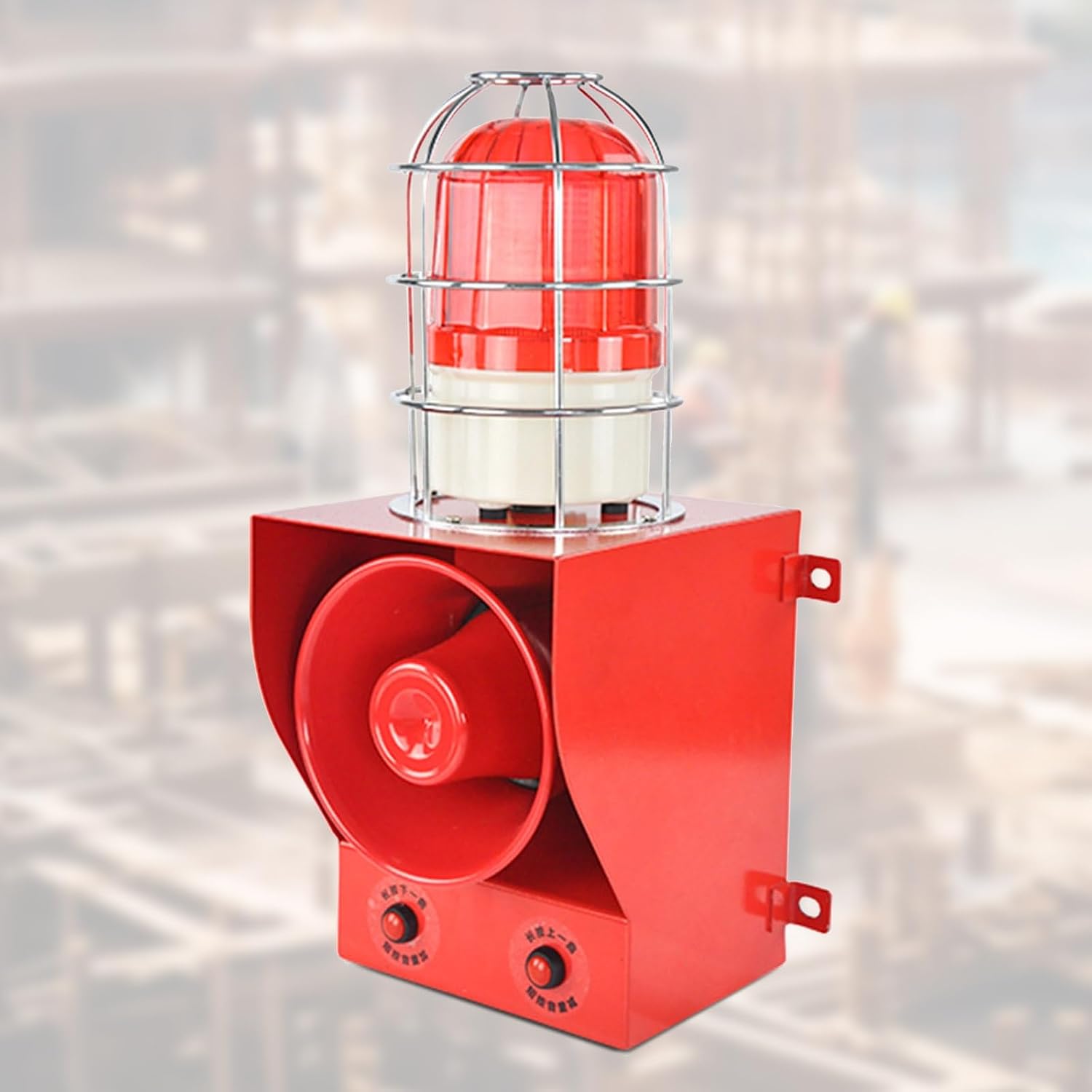 High-Power LED Industrial Siren Alarm with Metal Anti-Collision Mesh, 130dB Waterproof Warning Light for Ports, Docks, Factories, Schools, and Homes,AC220V