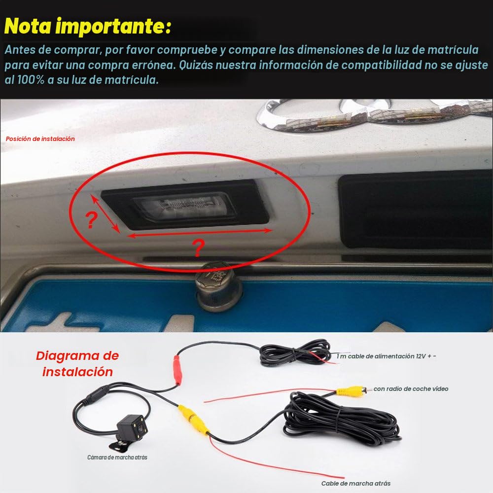 CCD Cámara Sistema de Visión Trasera Coche, Cámara de Marcha Atrás con de Visión Nocturna Replacement for VW Caddy B5 B6 Passat 3 C 3B Jetta Sagitar Multivan T5 Golf Plus Polo