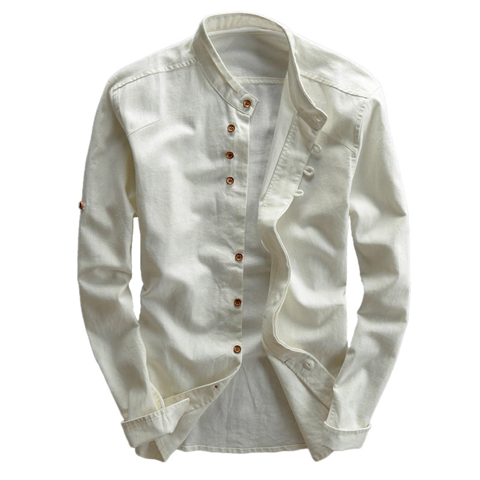 YAROVA Camicia Uomo Maniche Corte In Lino Sottile, Stile Cinese, Tinta Unita, Casual E Lavoro, Taglie Regolari - 2